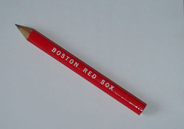 Stubby red pencil with Boston Red Sox printed on the side